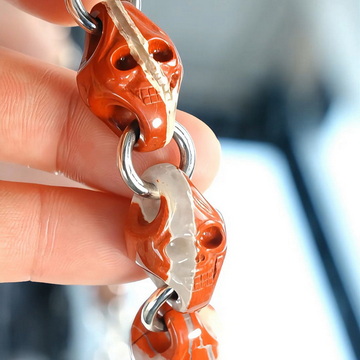 Carpe Diem - Red Jasper Hand Carved Crystal Skull Bracelet, Adjustable Size, Skull Jewelry